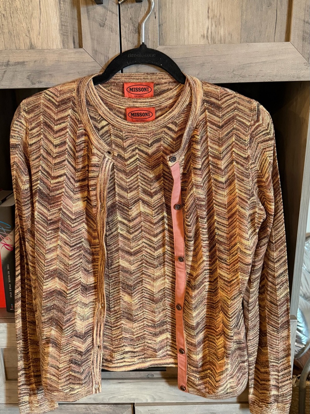 Missoni Multitone Zigzag Knit Cardigan and Shell Set in Brown, Tan, Cream
